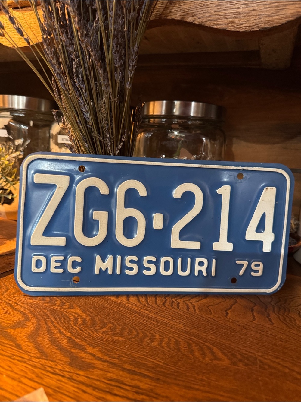 1979 Blue & White Missouri Steel License Plate - ZG6 214